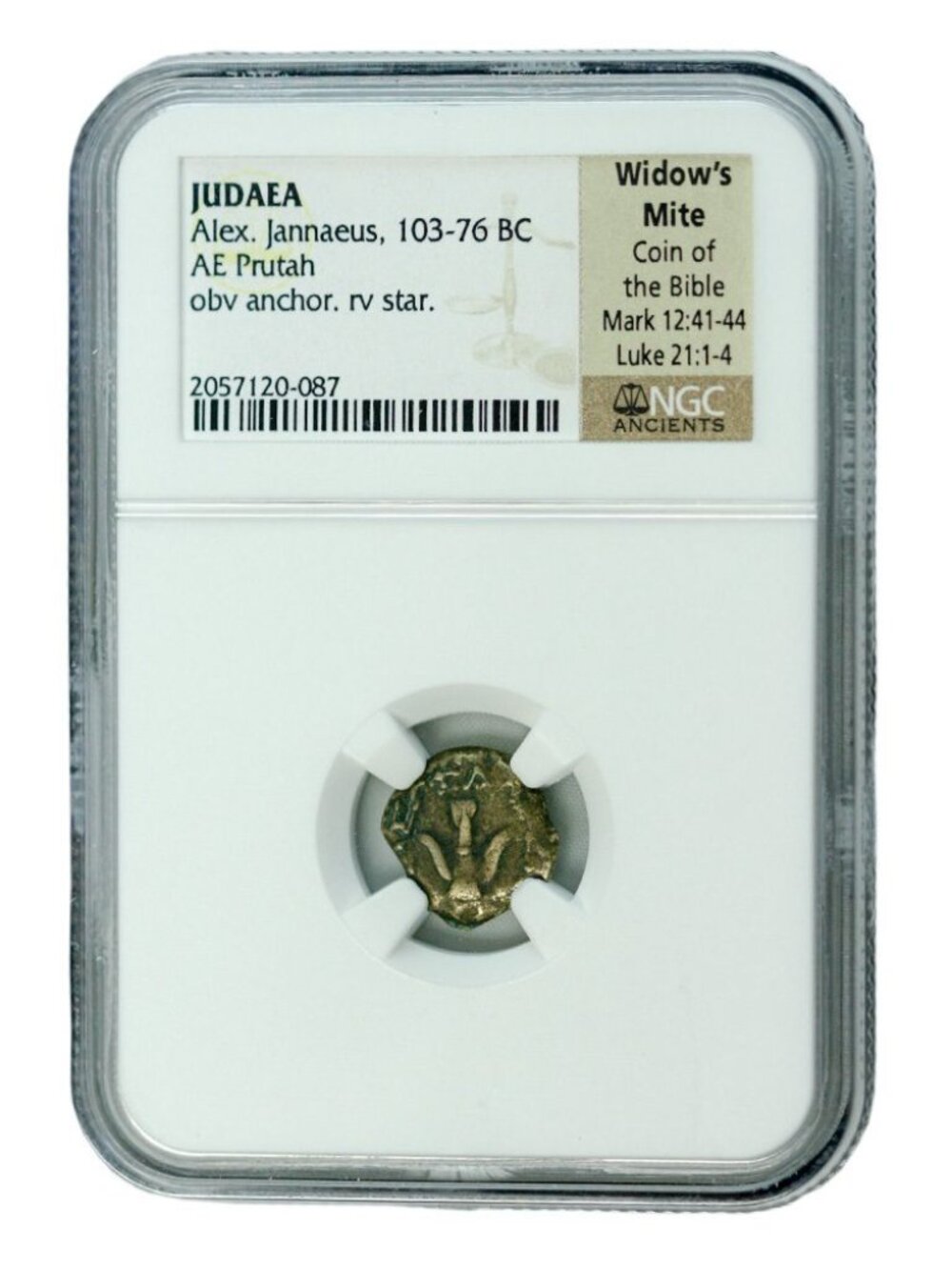 Alexander Jannaeus AE Prutah 103-76 BC Widow's Mite NGC Encapsulated